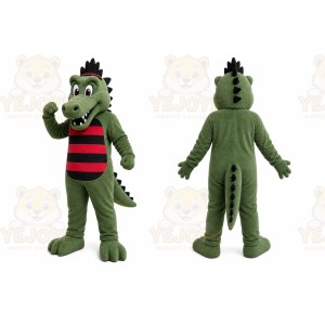 Green Dinosaur Mascot Costume with Custom Logo