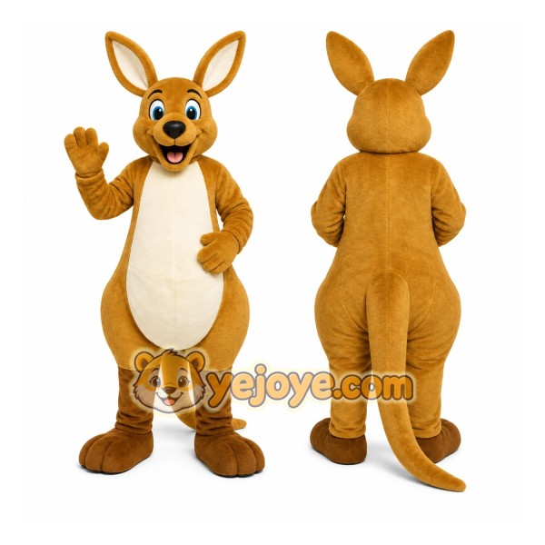 Brown Kangaroo Mascot Costume with Custom Logo