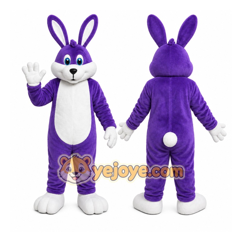 Purple Rabbit Mascot Costume with Custom Logo Purple Rabbit Mascot Costume with Custom Logo