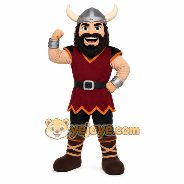 Brown Viking Mascot Costume with Custom Logo