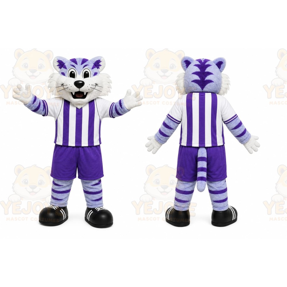 Purple Tiger Mascot Costume with Custom Logo