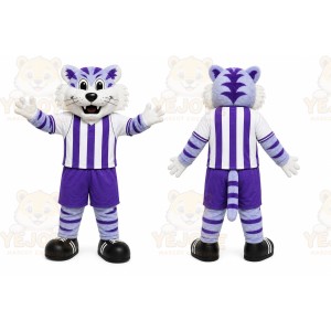 Purple Tiger Mascot Costume with Custom Logo