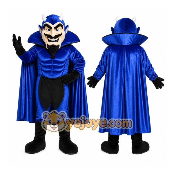 Blue Devil Mascot Costume with Custom Logo