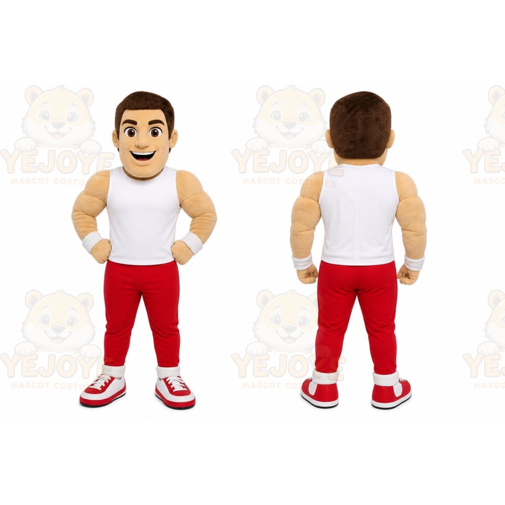 Red Human Mascot Costume with Custom Logo