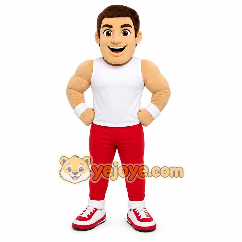Red Human Mascot Costume with Custom Logo