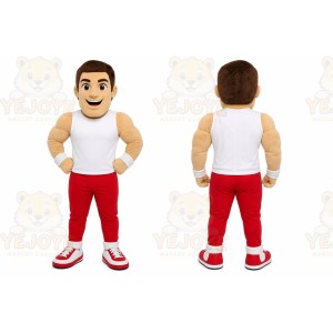 Red Human Mascot Costume with Custom Logo