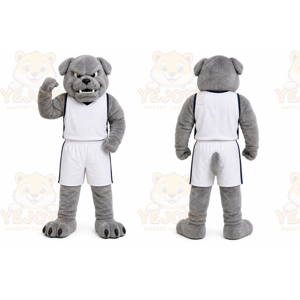 Gray Dog Mascot Costume with Custom Logo