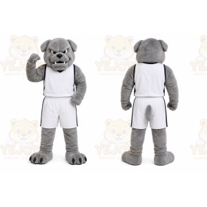 Gray Dog Mascot Costume with Custom Logo