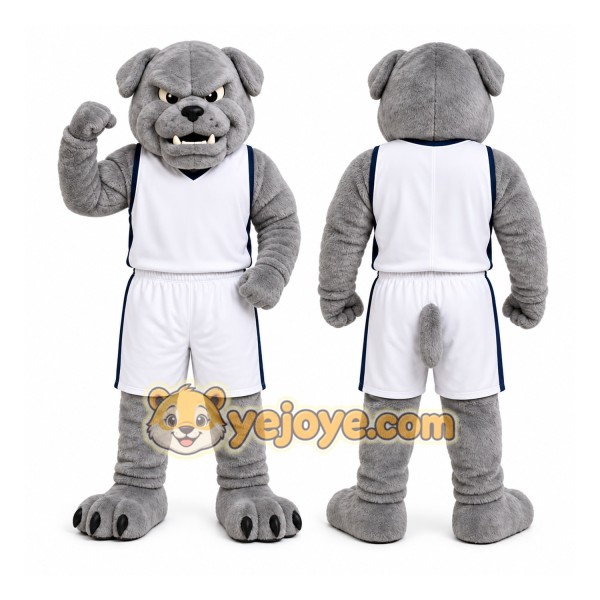 Gray Dog Mascot Costume with Custom Logo