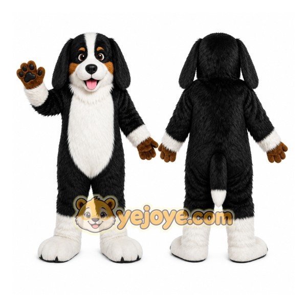 Black Dog Mascot Costume with Custom Logo