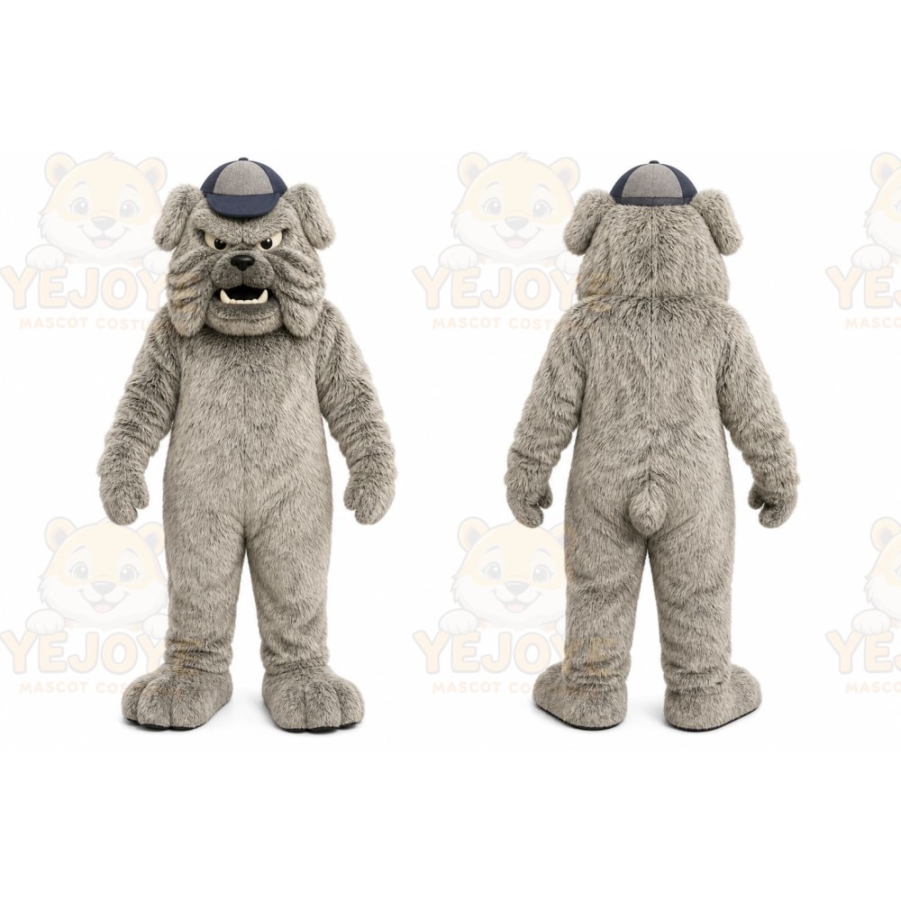 Gray Dog Mascot Costume with Custom Logo