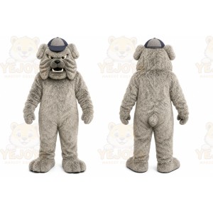 Gray Dog Mascot Costume with Custom Logo