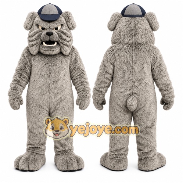 Gray Dog Mascot Costume with Custom Logo