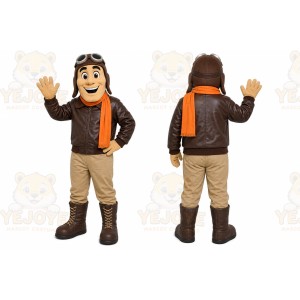 Brown Pilot Mascot Costume with Custom Logo