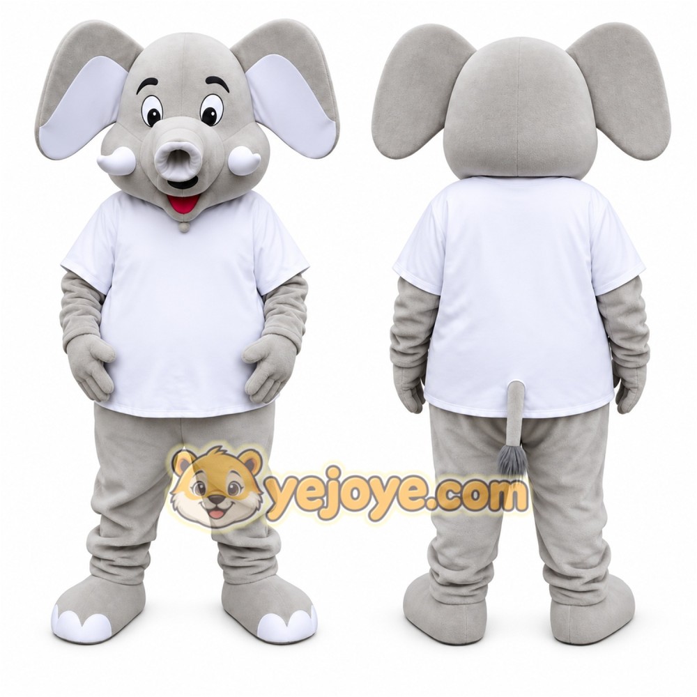 Gray Elephant Mascot Costume with Custom Logo Gray Elephant Mascot Costume with Custom Logo