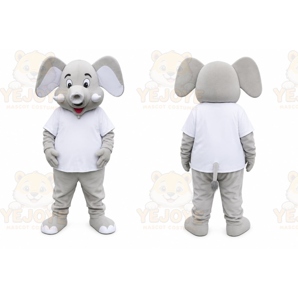 Gray Elephant Mascot Costume with Custom Logo