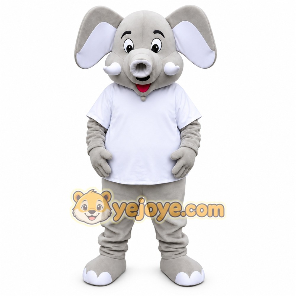 Gray Elephant Mascot Costume with Custom Logo Gray Elephant Mascot Costume with Custom Logo