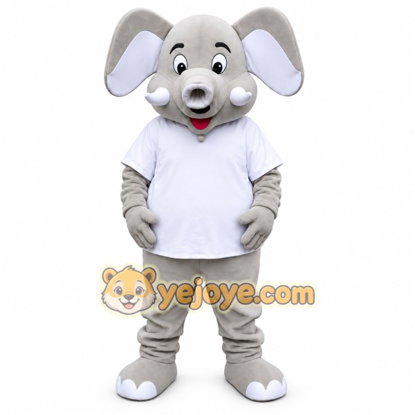 Gray Elephant Mascot Costume with Custom Logo