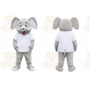 Gray Elephant Mascot Costume with Custom Logo