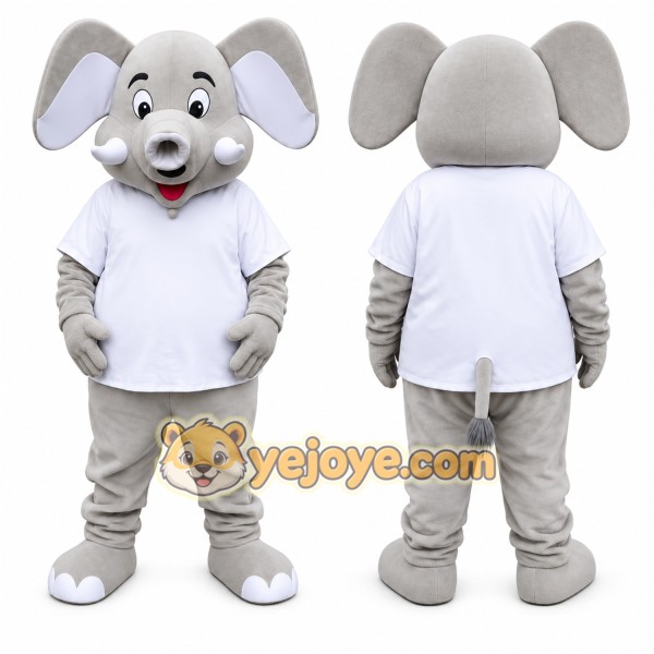 Gray Elephant Mascot Costume with Custom Logo