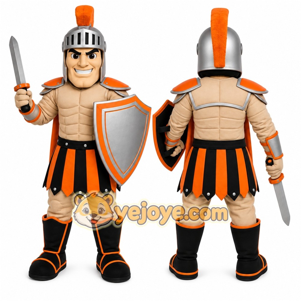 Orange Roman Warrior Mascot Costume with Custom Logo
