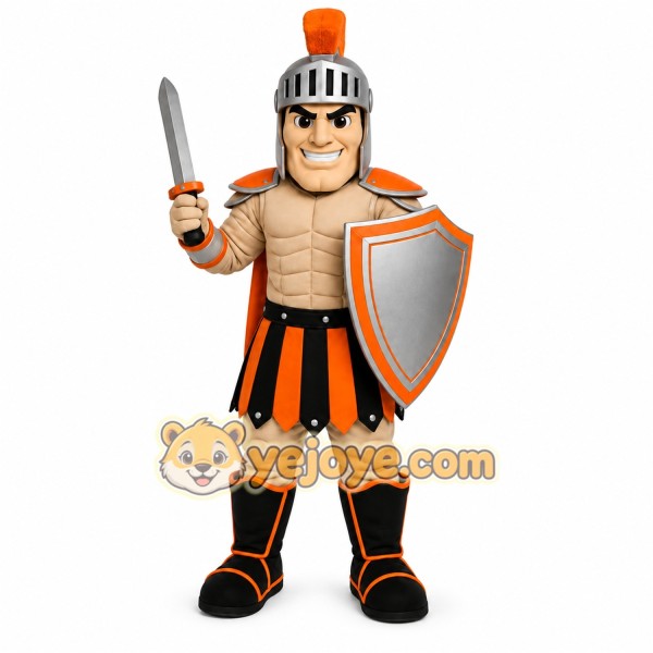 Orange Roman Warrior Mascot Costume with Custom Logo