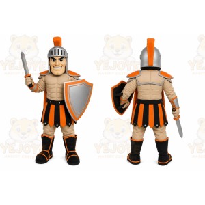 Orange Roman Warrior Mascot Costume with Custom Logo