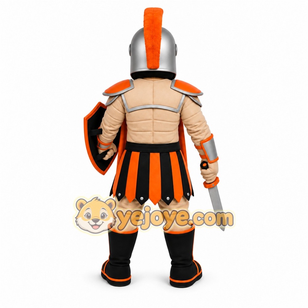 Orange Roman Warrior Mascot Costume with Custom Logo