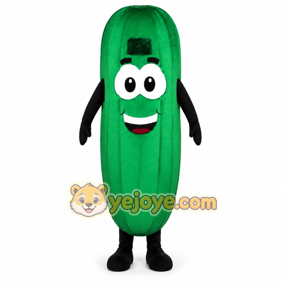 Green Cucumber Mascot Costume with Custom Logo Green Cucumber Mascot Costume with Custom Logo