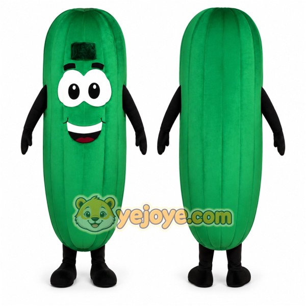 Green Cucumber Mascot Costume with Custom Logo