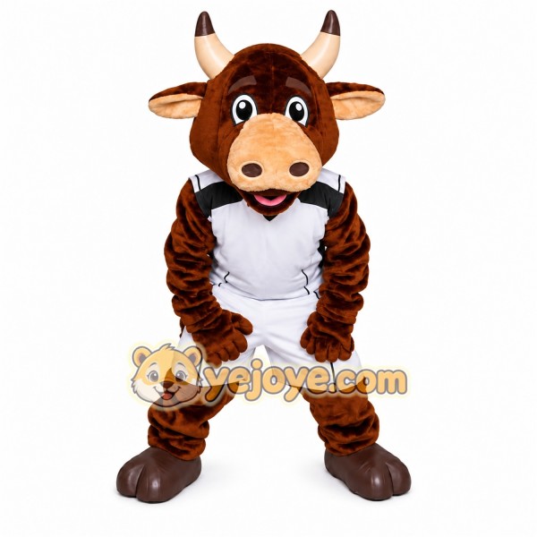 Brown Bull Mascot Costume with Custom Logo