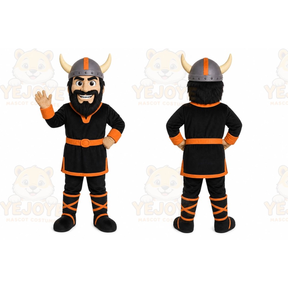 Black Viking Mascot Costume with Custom Logo