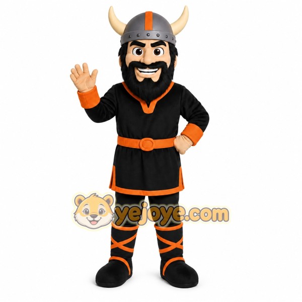 Black Viking Mascot Costume with Custom Logo