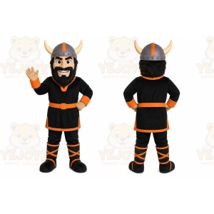 Black Viking Mascot Costume with Custom Logo