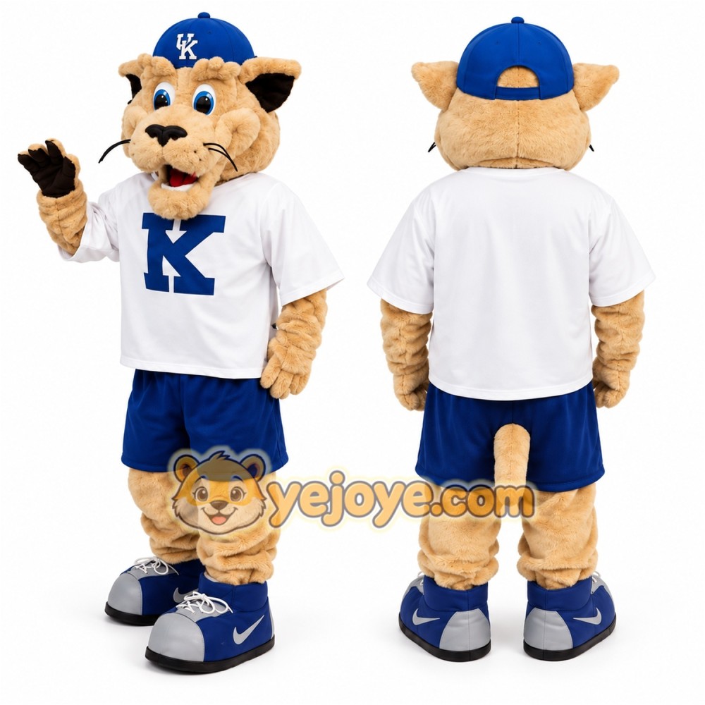 Tan Cougar Mascot Costume with Custom Logo