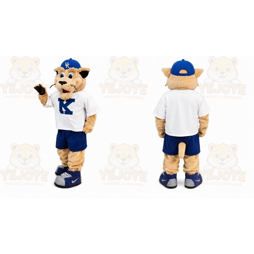 Tan Cougar Mascot Costume with Custom Logo