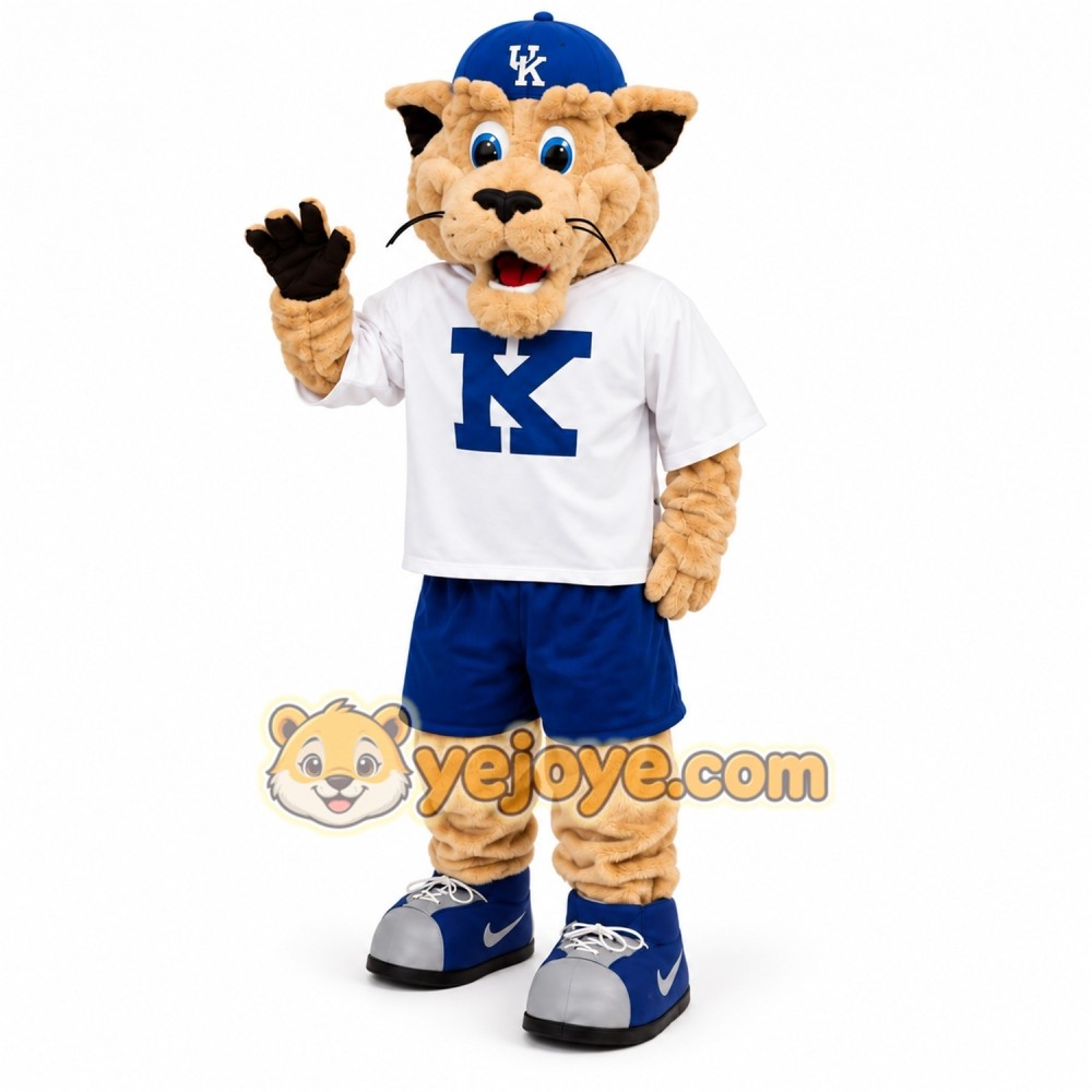 Tan Cougar Mascot Costume with Custom Logo