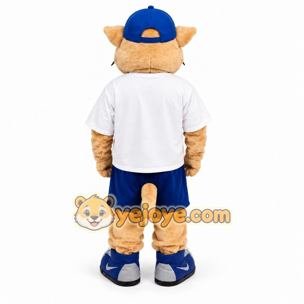 Tan Cougar Mascot Costume with Custom Logo