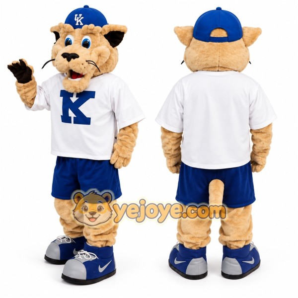 Tan Cougar Mascot Costume with Custom Logo