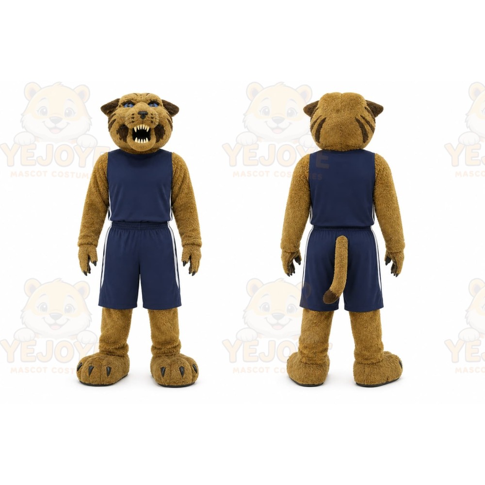 Brown Tiger Mascot Costume with Custom Logo