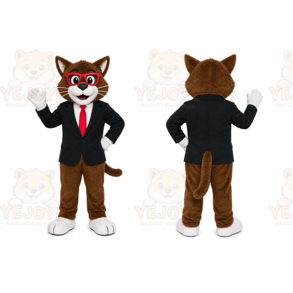 Brown Cat Mascot Costume with Custom Logo