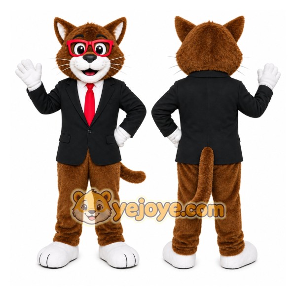 Brown Cat Mascot Costume with Custom Logo