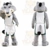 Gray Wolf Mascot Costume with Custom Logo