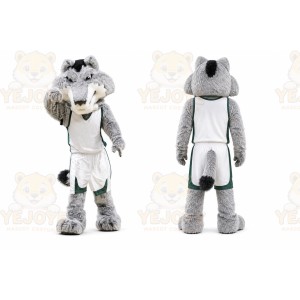 Gray Wolf Mascot Costume with Custom Logo