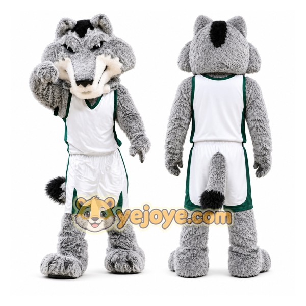 Gray Wolf Mascot Costume with Custom Logo