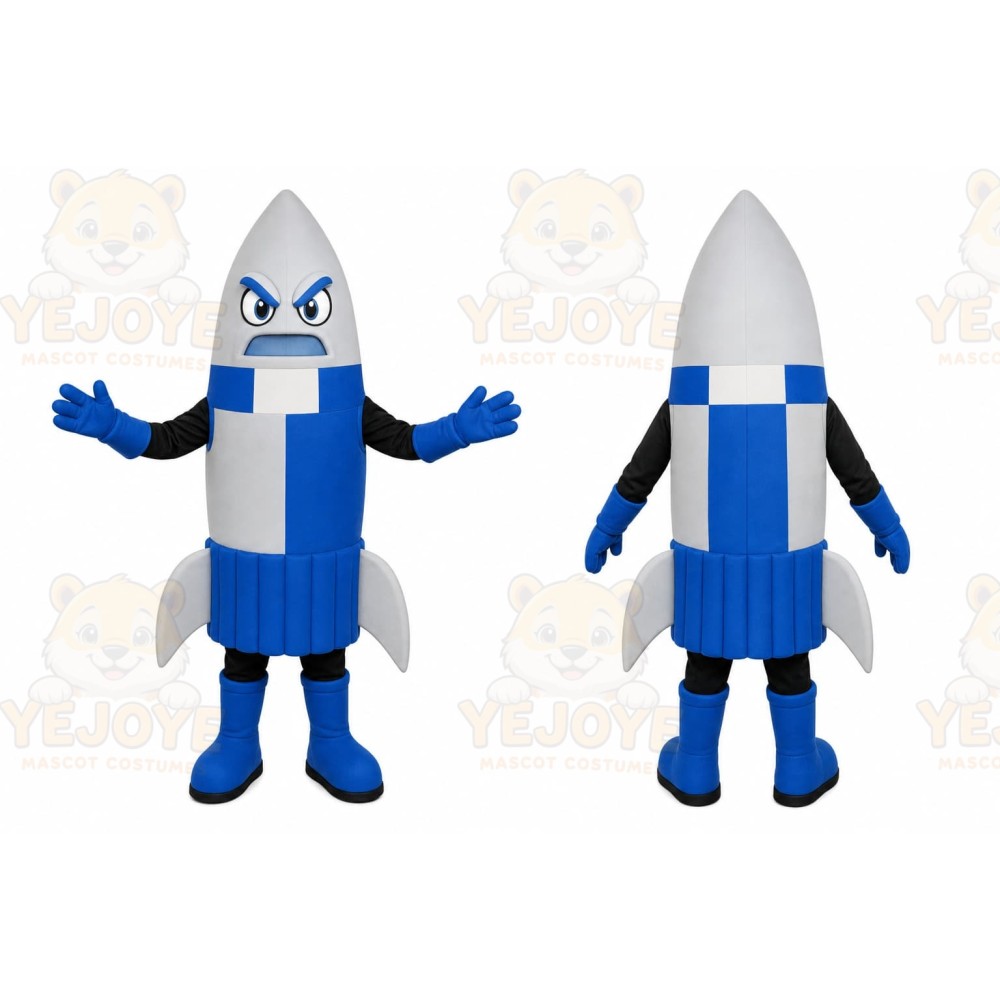 Blue Rocket Mascot Costume with Custom Logo