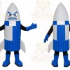 Blue Rocket Mascot Costume with Custom Logo