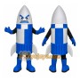 Blue Rocket Mascot Costume with Custom Logo