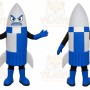 Blue Rocket Mascot Costume with Custom Logo