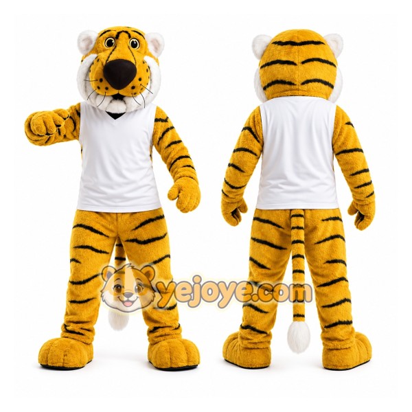 Yellow Tiger Mascot Costume with Custom Logo